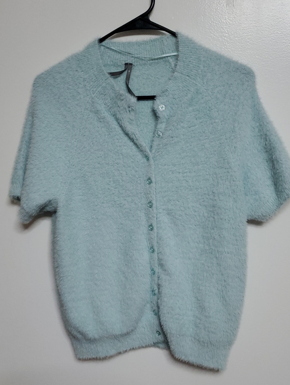 Anthropologie Short-Sleeve Fuzzy Cardigan - Light Aqua